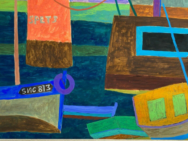 Watercolor and gouache on paper by M. Le Petit marine décor art naïf 1960