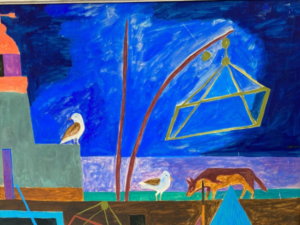 Watercolor and gouache on paper by M. Le Petit marine décor art naïf 1960
