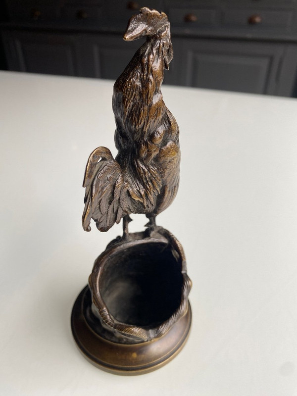 Coq En Bronze XIXème Formant Un Porte Allumette Signé Auguste Nicolas Caïn (1821-1894)