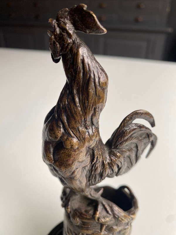 Coq En Bronze XIXème Formant Un Porte Allumette Signé Auguste Nicolas Caïn (1821-1894)