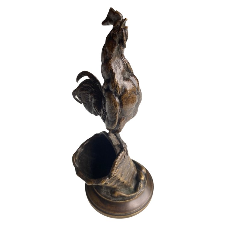 Coq En Bronze XIXème Formant Un Porte Allumette Signé Auguste Nicolas Caïn (1821-1894)