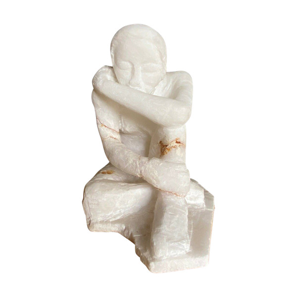 Sculpture en taille directe en pierre onyx femme agenouillée XXe 