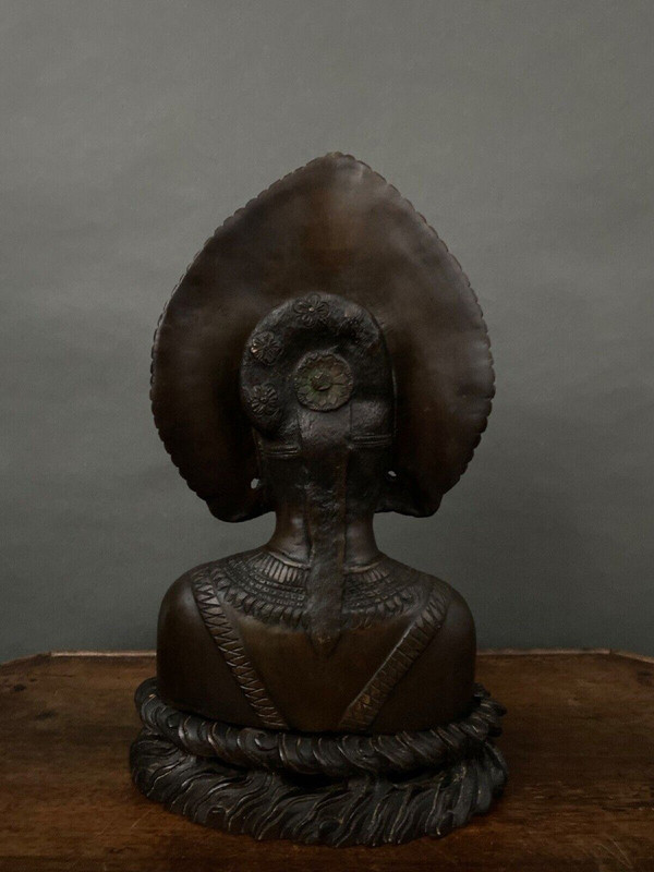 Balinese Indochinese dancer bust bronze peacock wheel crown