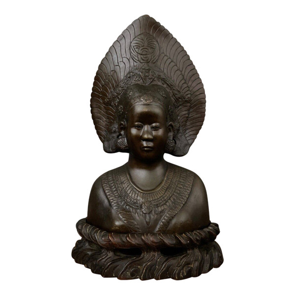 Balinese Indochinese dancer bust bronze peacock wheel crown
