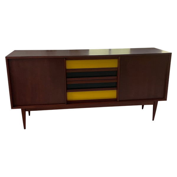 Credenza modernista scandinava in teak con 4 cassetti