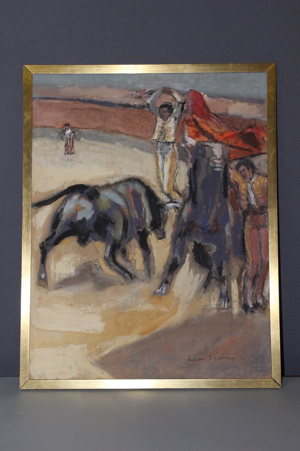 Pastello su pannello Corrida di Léon Perrin intorno al 1950
