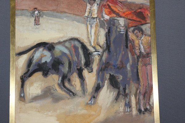 Pastello su pannello Corrida di Léon Perrin intorno al 1950