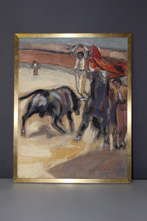 Pastello su pannello Corrida di Léon Perrin intorno al 1950