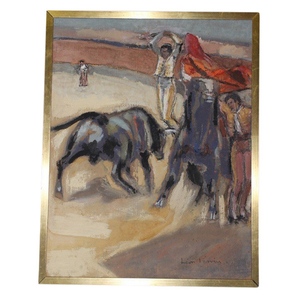 Pastello su pannello Corrida di Léon Perrin intorno al 1950