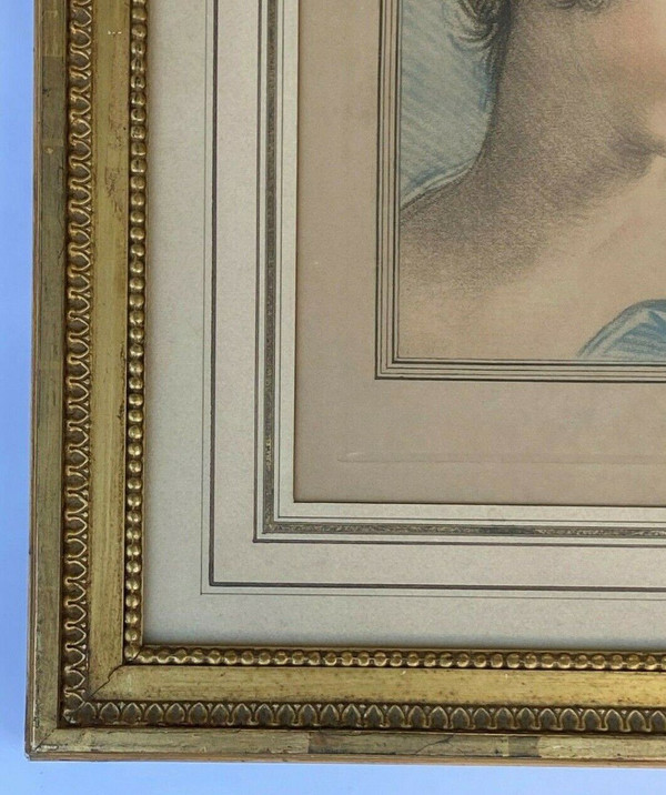 Incisione di Mignon-Massart Donna del XVIII secolo, cornice dorata e perlata