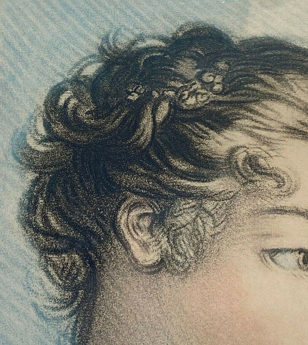 Incisione di Mignon-Massart Donna del XVIII secolo, cornice dorata e perlata