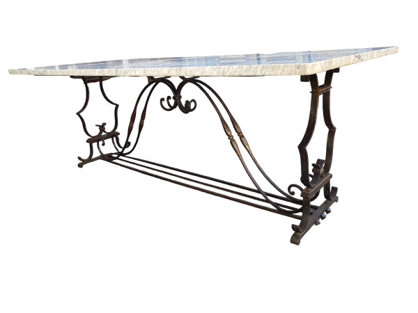 Dining Table / Console Wrought Iron Frame, Marble Top Circa 1930/40