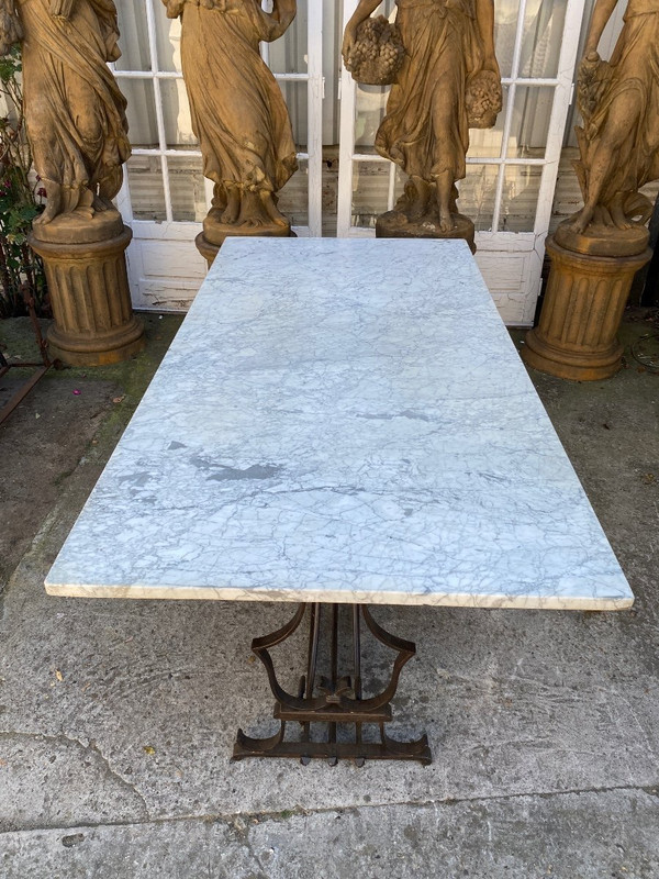 Dining Table / Console Wrought Iron Frame, Marble Top Circa 1930/40