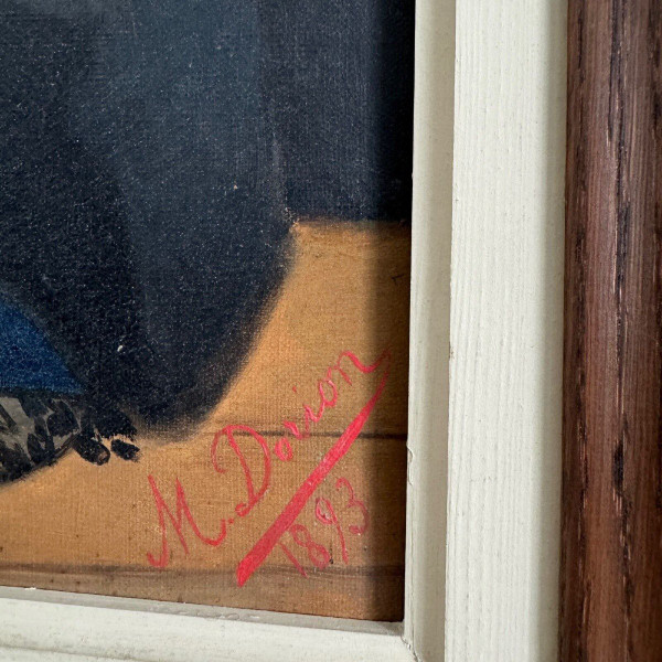 Öl auf Leinwand von M. Dorion 1893 Porträt einer Bretonin bei der Arbeit