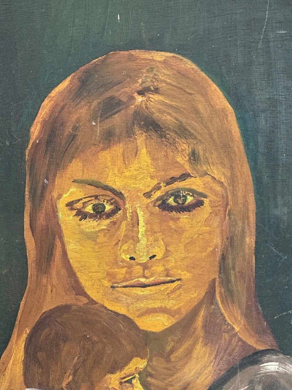 Öl auf Tafel von Gauthier 1960 Mutter mit Kind