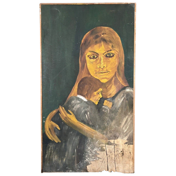 Öl auf Tafel von Gauthier 1960 Mutter mit Kind
