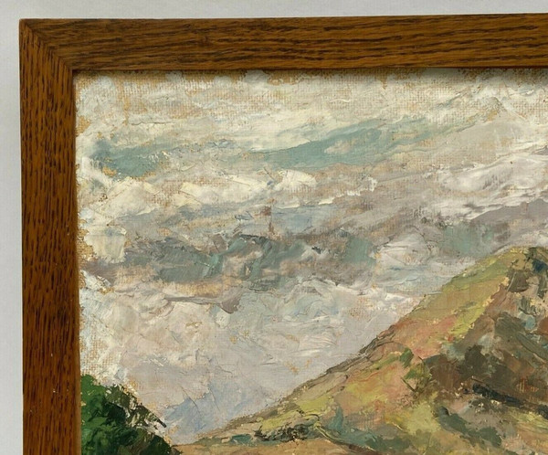 Olio su cartoncino di Jules-Claude Randriamampita (1913-1968) montagne