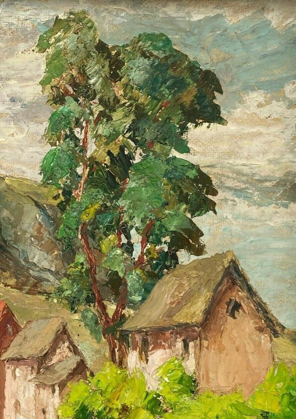 Olio su cartoncino di Jules-Claude Randriamampita (1913-1968) montagne