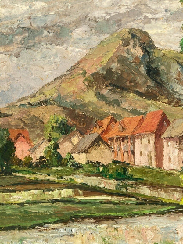 Olio su cartoncino di Jules-Claude Randriamampita (1913-1968) montagne