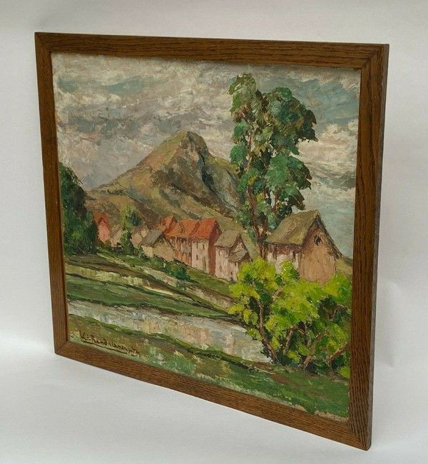 Olio su cartoncino di Jules-Claude Randriamampita (1913-1968) montagne