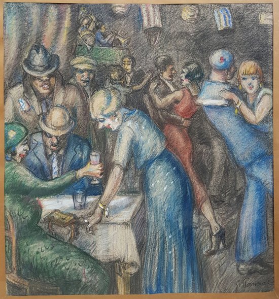 Georges POMERAT - Scène de cabaret à Marseille dans les années 1920