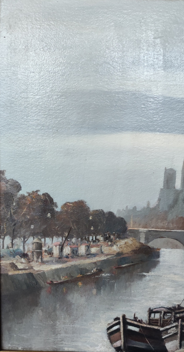Antique Oil Painting On Panel 19th Century Notre Dame de Paris