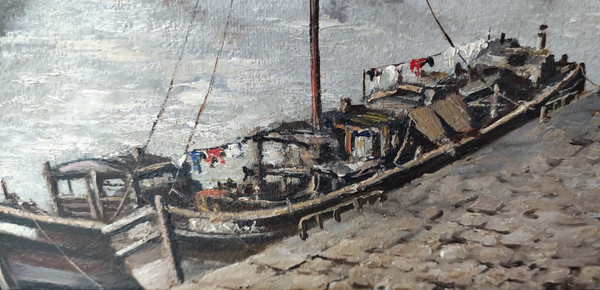 Antique Oil Painting On Panel 19th Century Notre Dame de Paris