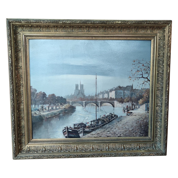 Antique Oil Painting On Panel 19th Century Notre Dame de Paris