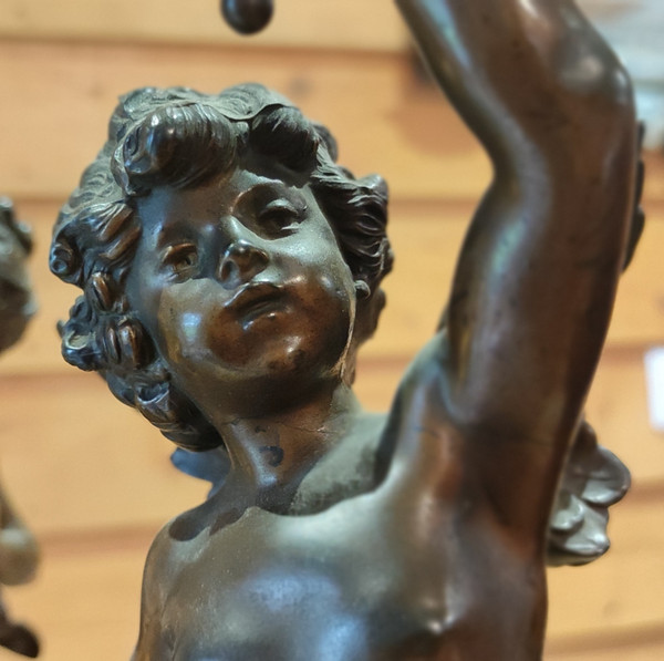 Paire d Anciennes Lampes à Pétrole  régule et marbre  Signées Auguste Moreau