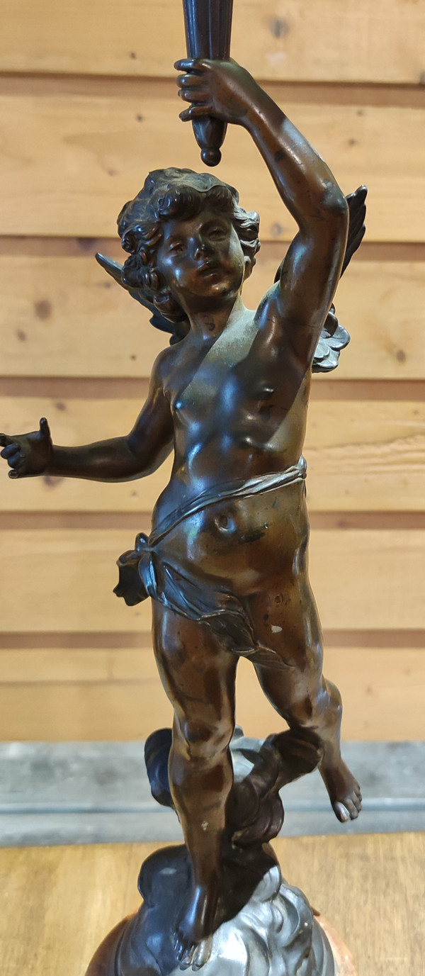Paire d Anciennes Lampes à Pétrole  régule et marbre  Signées Auguste Moreau