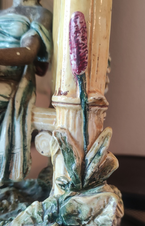 Old Ceramic Barbotine Soliflores Nubian Woman Statue Polychrome Decor