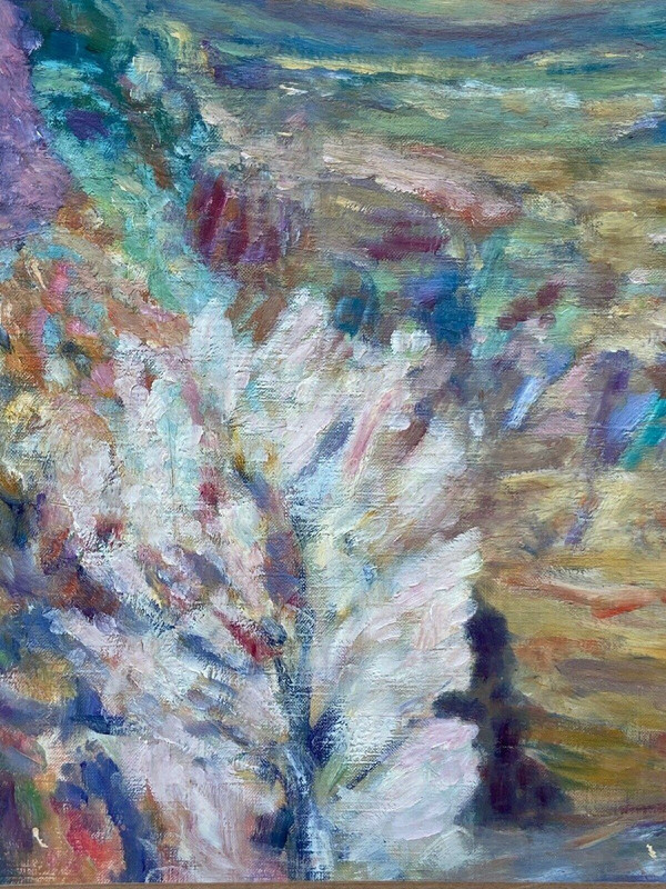 Oil on canvas signed David Arué impressionist landscape
