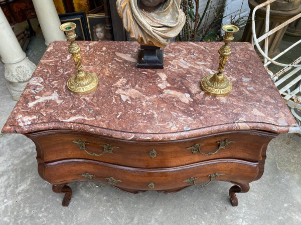 Provenzalische Sauteuse-Kommode aus dem 18. Jahrhundert, Louis XV, mit farbigem Marmorboden