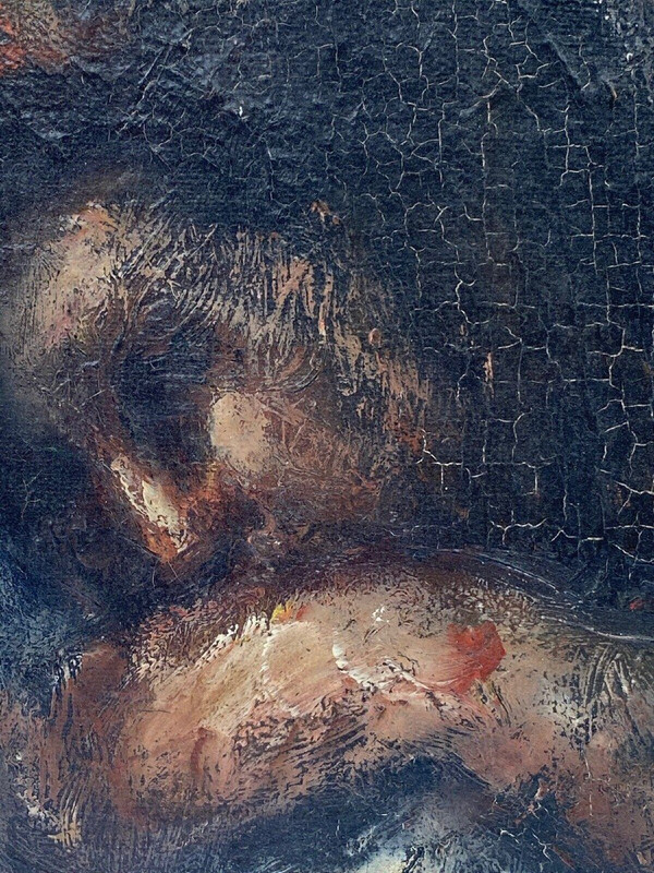 Öl auf Leinwand, charakteristisches rotes Profil der Liebe zum Putto, 17. Jahrhundert