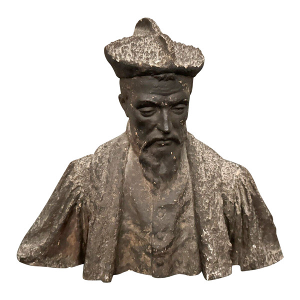 Scultura in gesso di Charles Filleul busto di un uomo rinascimentale