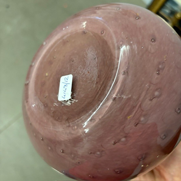 Vaso Murano Vintage metà XX sec Rosa con bolle impresse. Mis H 20 L 16 