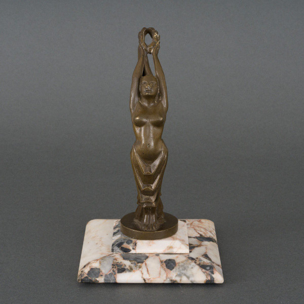 Mascotte La Gloire di H. Molins 1930 bronzo con base in marmo a patina marrone