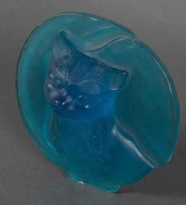 Médaillon en verre 1930 représentant un chat