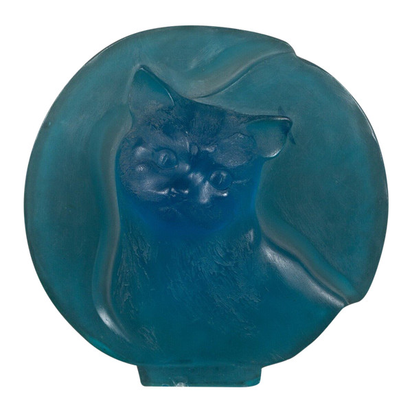 Médaillon en verre 1930 représentant un chat