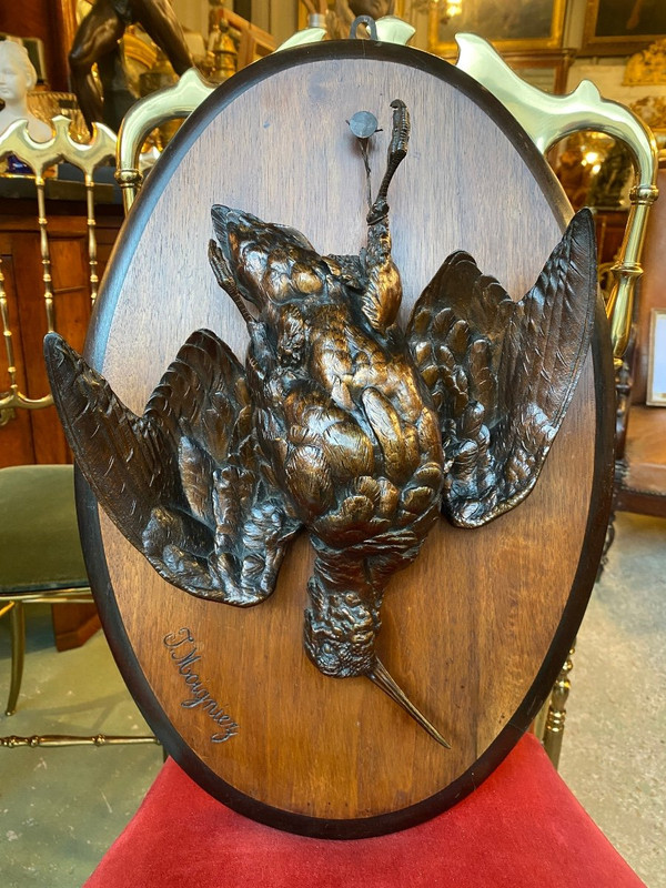 Coppia di trofei di caccia in bronzo del XIX secolo firmati Jules Moigniez (1835-1894) Beccaccia, selvaggina
