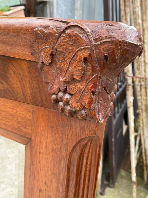 Jugendstil-Spiegel aus Mahagoni mit Weintrauben- und Weinblattdekor