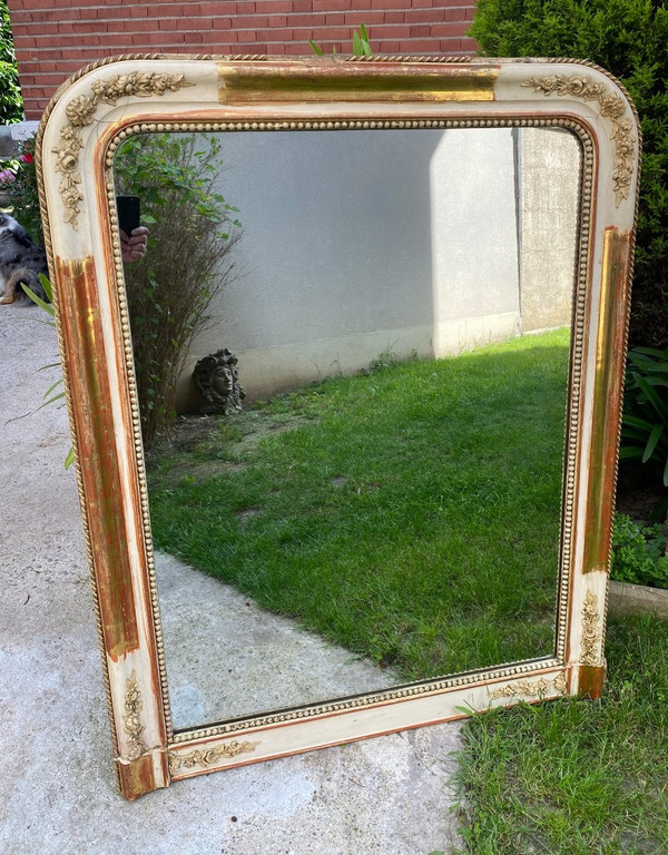 Miroir De Cheminée XIXème Doré Et Patiné , Glace Au Mercure