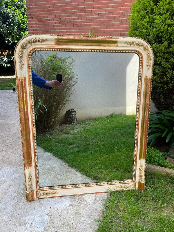 Miroir De Cheminée XIXème Doré Et Patiné , Glace Au Mercure