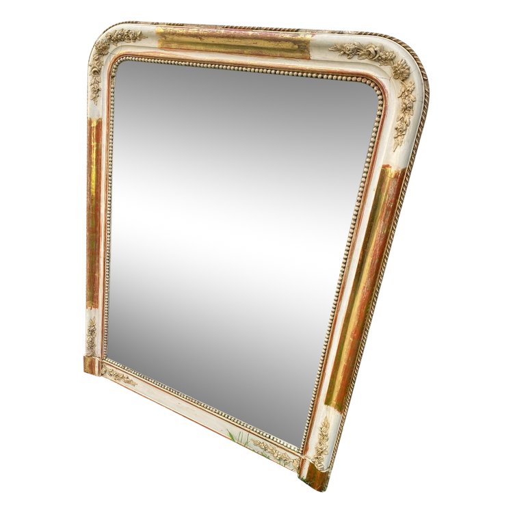 Miroir De Cheminée XIXème Doré Et Patiné , Glace Au Mercure