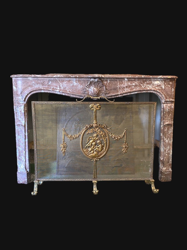 Large Louis XVI Style Bronze Fire Screen from the 19th Century for a Large Fireplace
