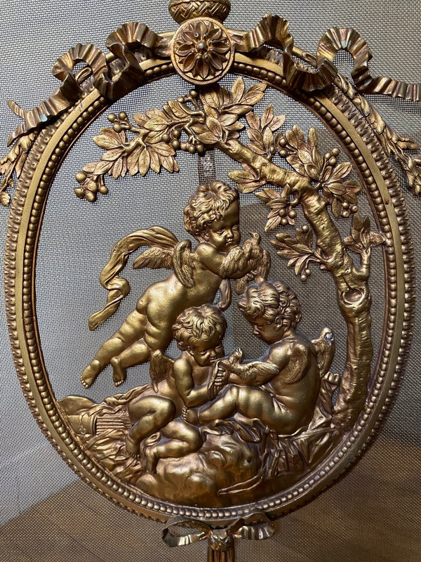 Large Louis XVI Style Bronze Fire Screen from the 19th Century for a Large Fireplace