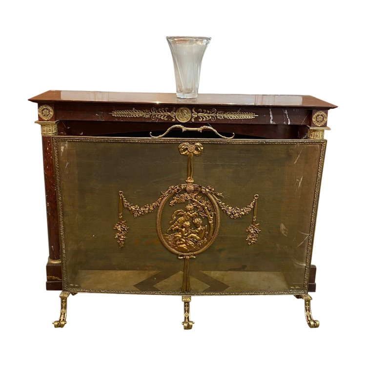 Large Louis XVI Style Bronze Fire Screen from the 19th Century for a Large Fireplace
