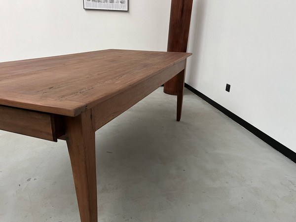 Teak farmhouse table with spindle legs