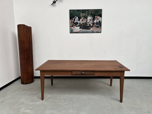 Teak farmhouse table with spindle legs