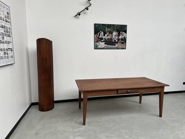 Teak farmhouse table with spindle legs